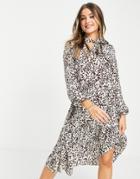 Lola May Tie Neck Midi Smock Dress In Leopard Print-multi