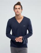 Boss By Hugo Boss V-neck Long Sleeve Top In Regular Fit - Navy
