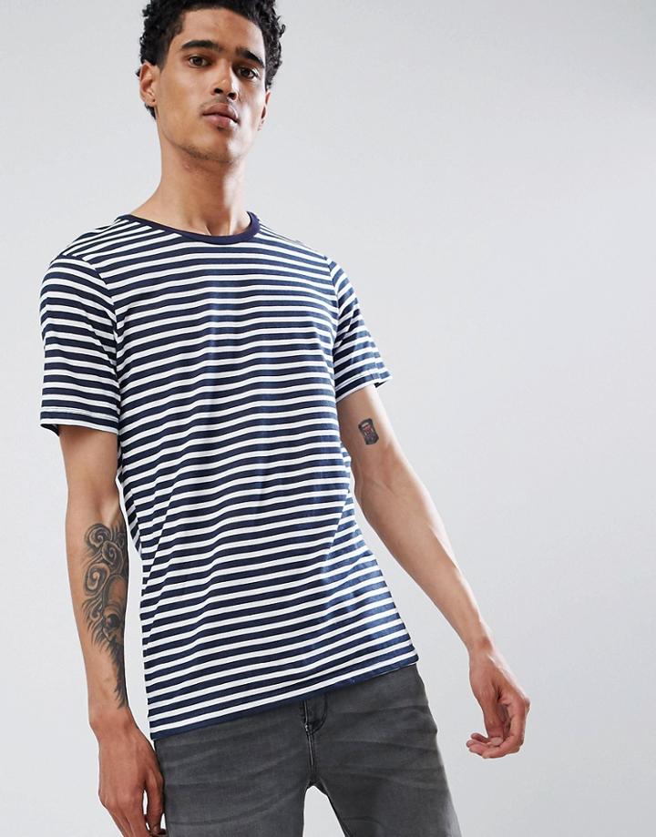 Bershka T-shirt In Navy And White Stripe - Navy