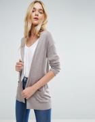 Asos Cardigan In Fine Knit With Rib Detail - Stone