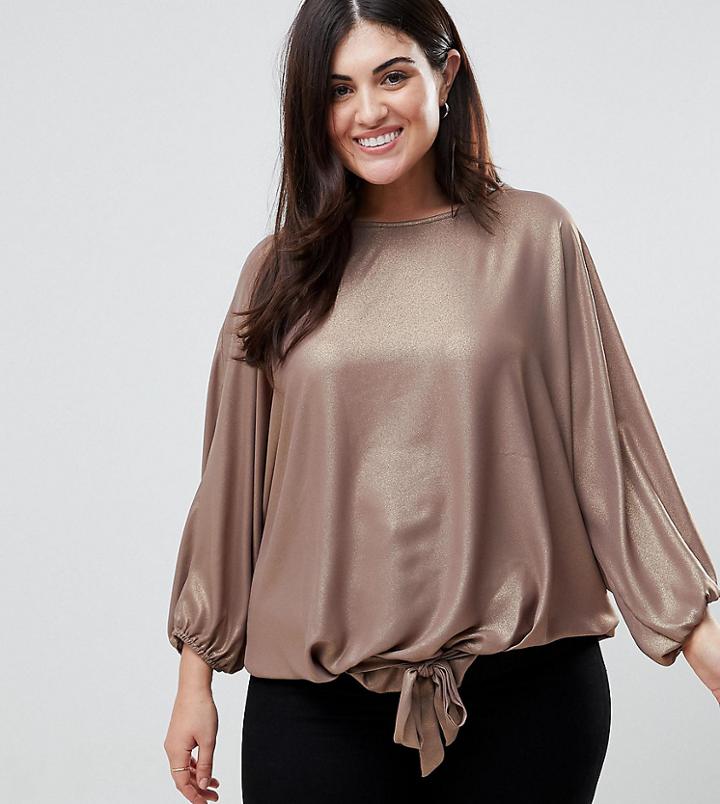 Koko Shimmer Tie Front Batwing Top - Gold