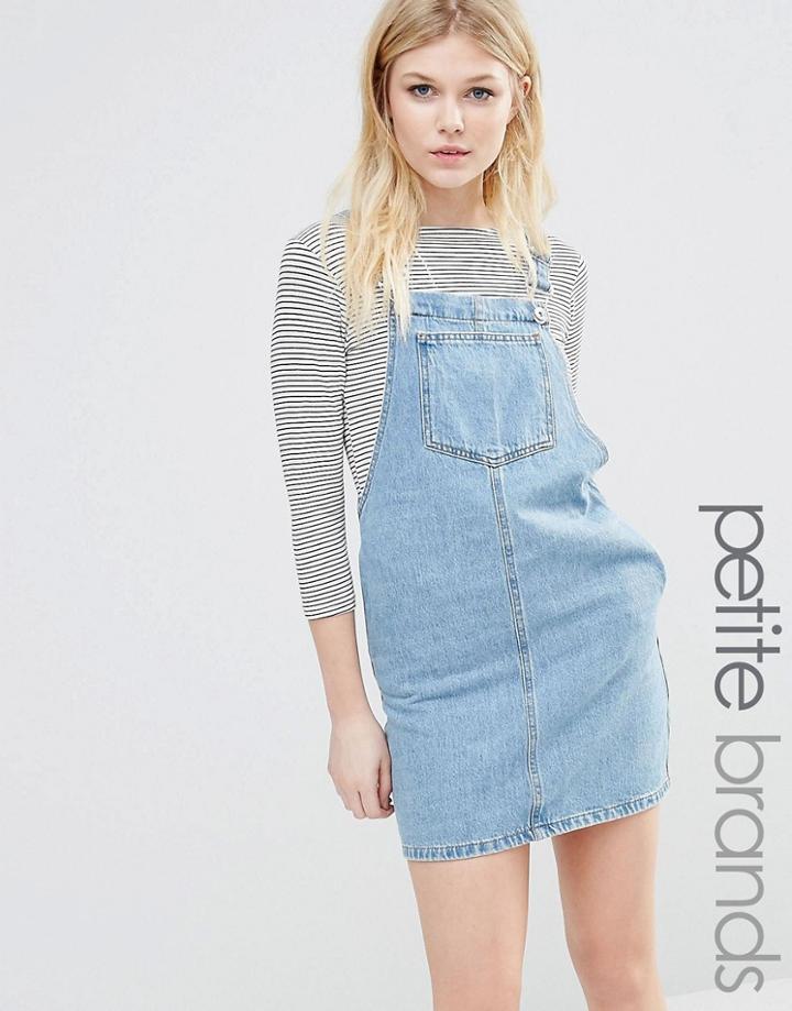 New Look Petite Denim Pinny Dress - Blue