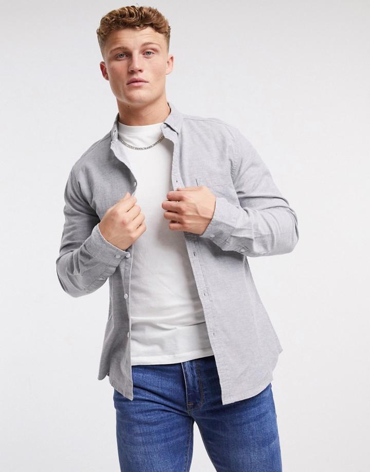 Asos Design Slim Fit Yarn Dye Organic Oxford Shirt In Charcoal-grey