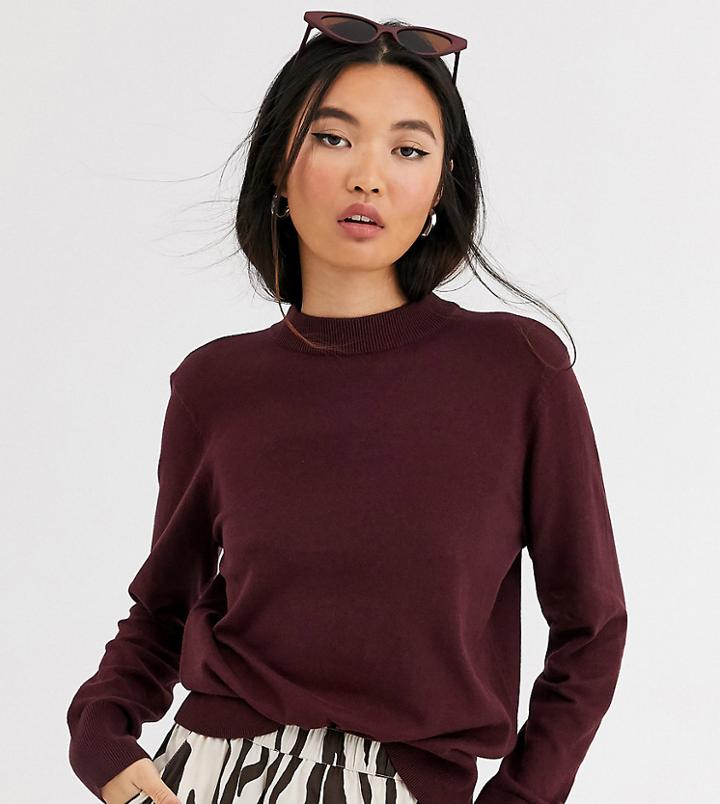 Monki High Neck Lighweight Sweater In Wine