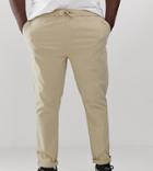 Asos Design Plus Slim Chinos In Putty With Elastic Waist-beige