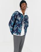 Asos Design Jacquard Jacket In Blue-black