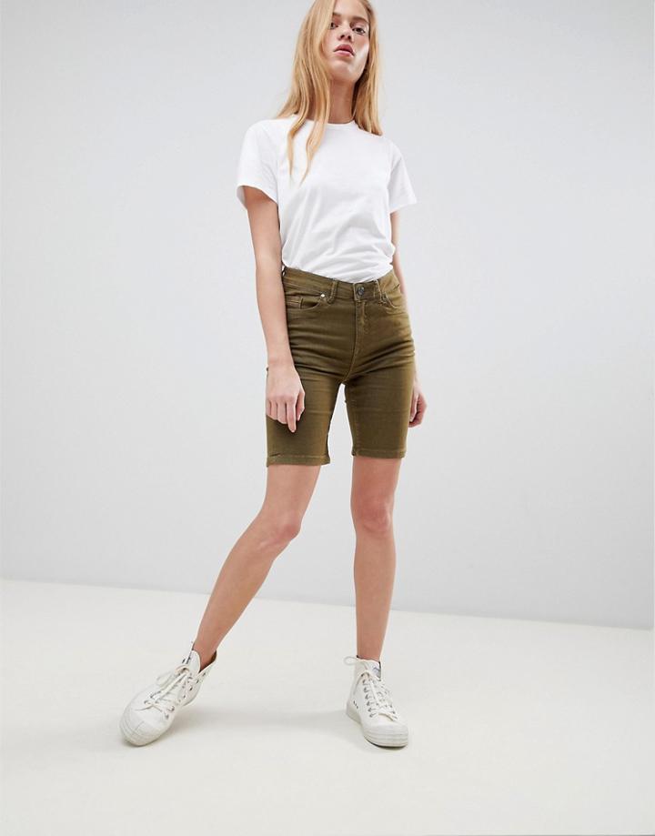 B.young Longline Denim Shorts - Green