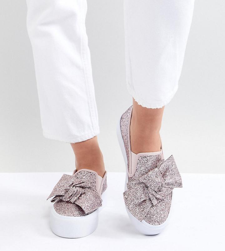 Asos Design Discovery Wide Fit Bow Flatform Sneakers - Multi