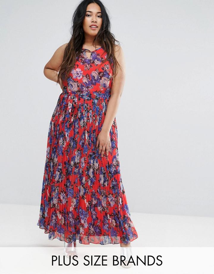 Lovedrobe Plus Pleated Maxi Dress In Floral Print - Red