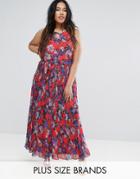 Lovedrobe Plus Pleated Maxi Dress In Floral Print - Red