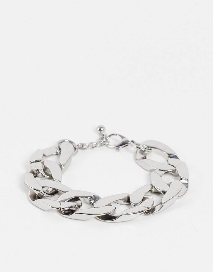 Asos Design Super Chunky Chain Bracelet In Brushed Silver Tone
