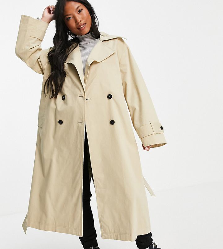 Asos Design Petite Check Spliced Trench Coat-multi