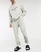 Asos Dark Future Set Oversized Sweatpants With Script Logo In Ice Gray-grey