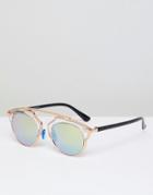 7x Cat Eye Sunglasses With Brow Bar Detail - Gold