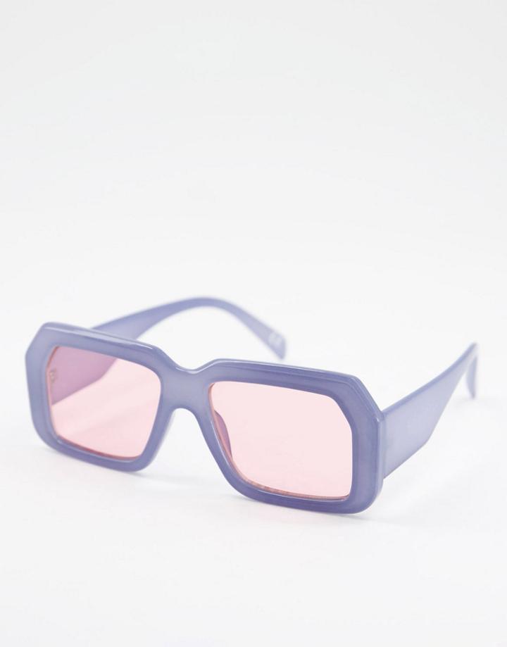 Asos Design Recycled Oversized Retro Sunglasses In Blue With Pink Lens-blues