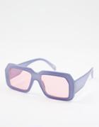 Asos Design Recycled Oversized Retro Sunglasses In Blue With Pink Lens-blues