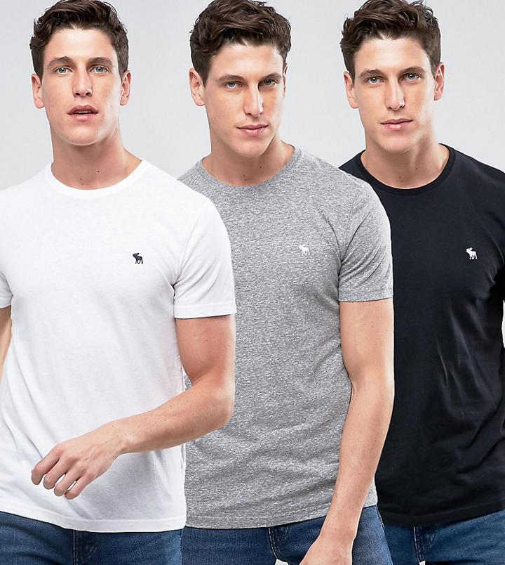 Abercrombie & Fitch 3pack T-shirt Crew Neck Muscle Slim Fit In Black/white/gray Marl - Multi