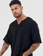 Asos Design Oversized T-shirt With Raw Notch Neck In Black - Black