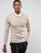 Asos Muscle Fit Merino Wool Sweater In Oatmeal - Beige