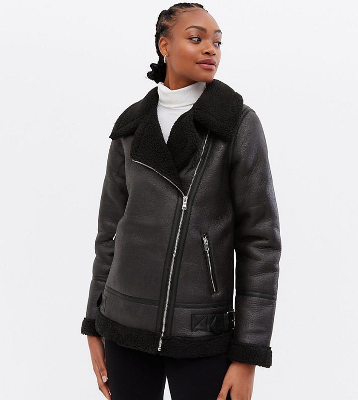 New Look Tall Aviator Jacket In Black