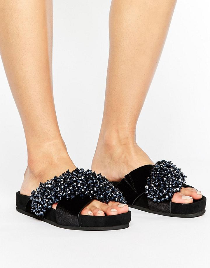 Kg By Kurt Keiger Magnus Embellished Slide Flat Sandals - Black