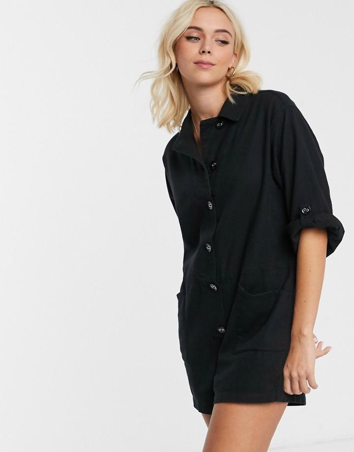 Asos Design Soft Slouchy Button Front Romper-black