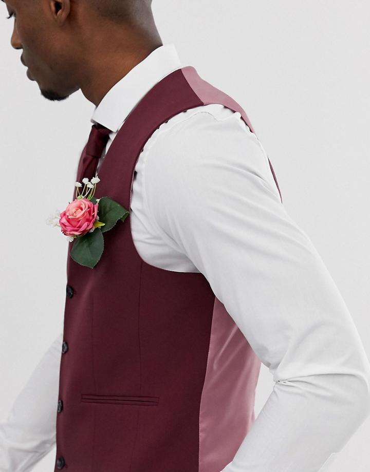 Asos Design Super Skinny Suit Vest In Burgundy - Red