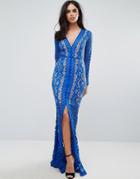 Forever Unique Lace Plunge Maxi Dress - Blue
