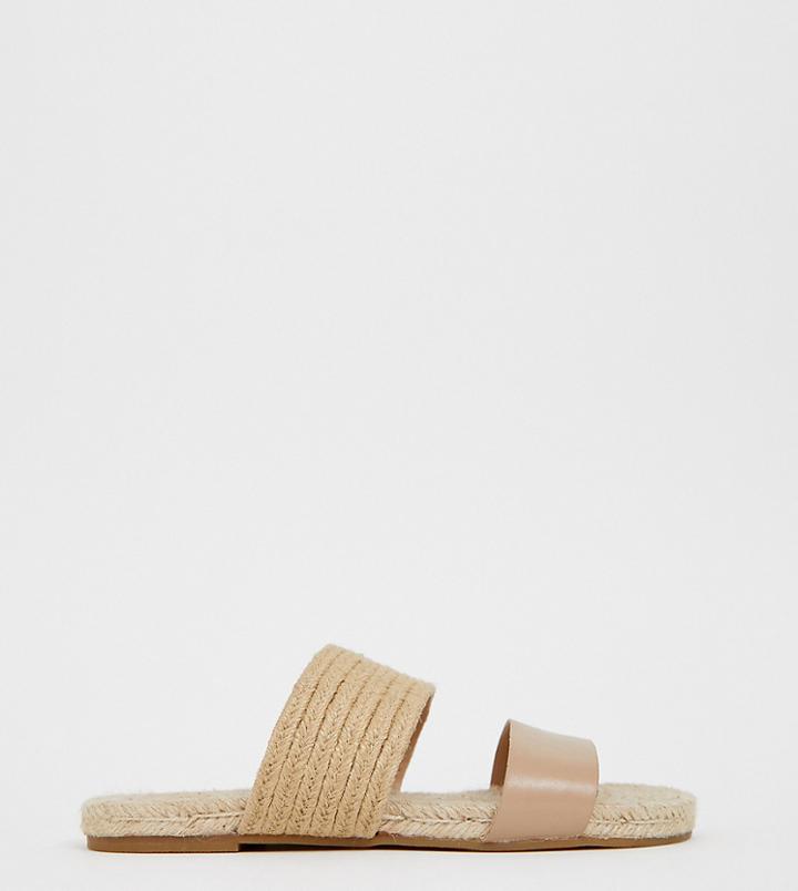 Asos Design Wide Fit Jaylin Leather Espadrille Mules-beige