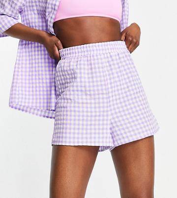 Urban Threads Tall Shorts In Lilac Gingham - Part Of A Set-purple