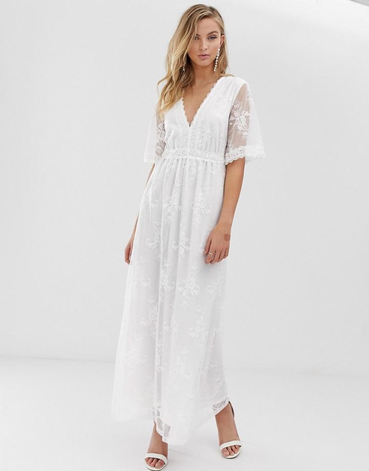 Vila Embroidered Lace Midi Dress In White