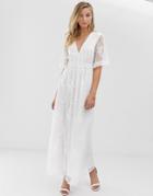 Vila Embroidered Lace Midi Dress In White