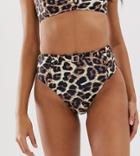 Miss Selfridge Exclusive High Waisted Bikini Bottoms With Belt In Leopard Print