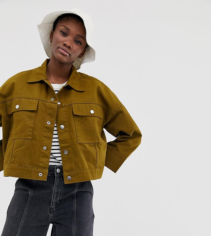 Weekday Tenille Denim Jacket In Khaki-green