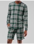 Gilly Hicks Check Waffle Henley Lounge Long Sleeve Top In Green