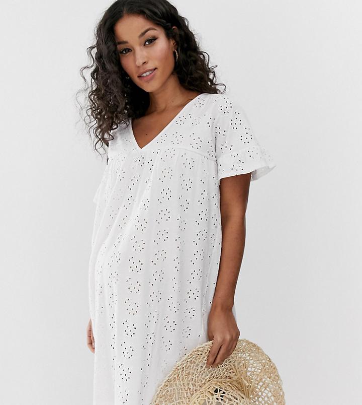 Asos Design Maternity Reversible Frill Sleeve Broderie Smock Dress - Black