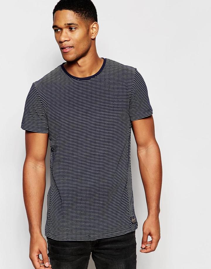 Solid Stripe T-shirt With Contrast Pocket - Navy