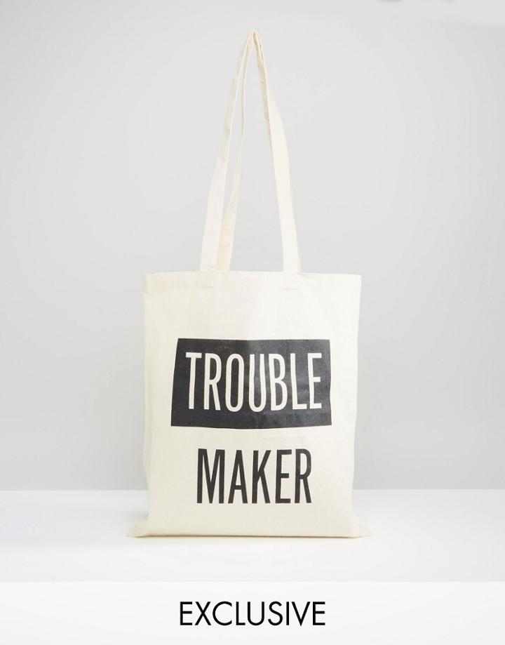 Reclaimed Vintage Tote Trouble Maker - Beige