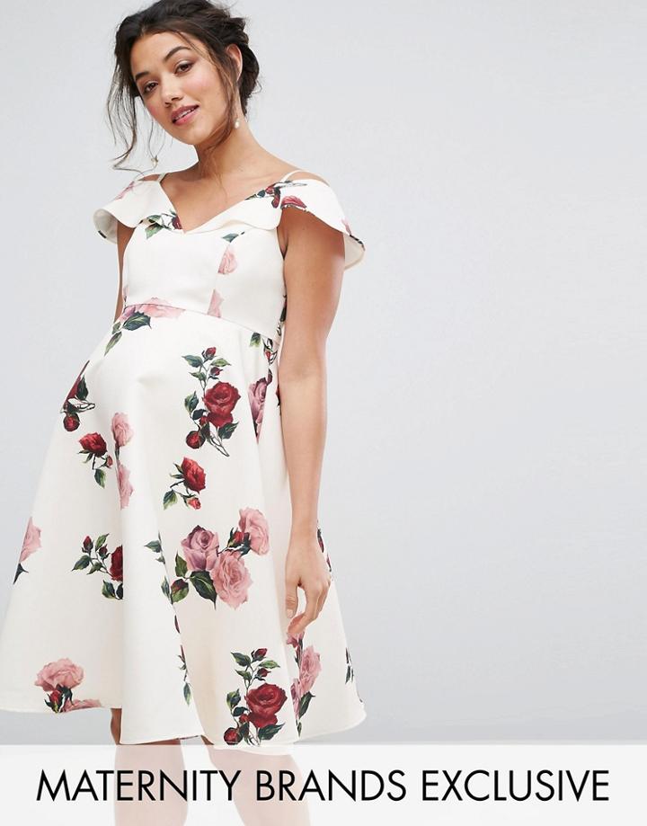 Chi Chi London Maternity Floral Dress With Cold Shoulder - Multi