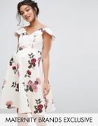 Chi Chi London Maternity Floral Dress With Cold Shoulder - Multi