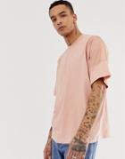 Asos Design Oversized T-shirt With Contrast Panels In Woven Fabric In Pink - Pink
