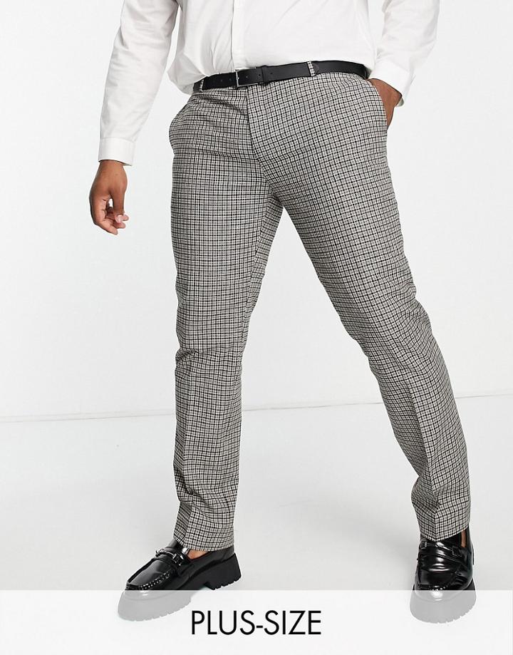 Twisted Tailor Plus Pudwill Slim Fit Suit Pants In Beige And Navy Micro Plaid-multi