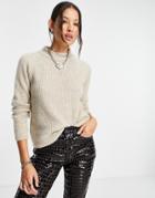 Only High Neck Rib Sweater In Beige-brown