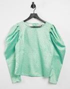 Closet London Puff Sleeve Top In Mint Polka Dot Print-green