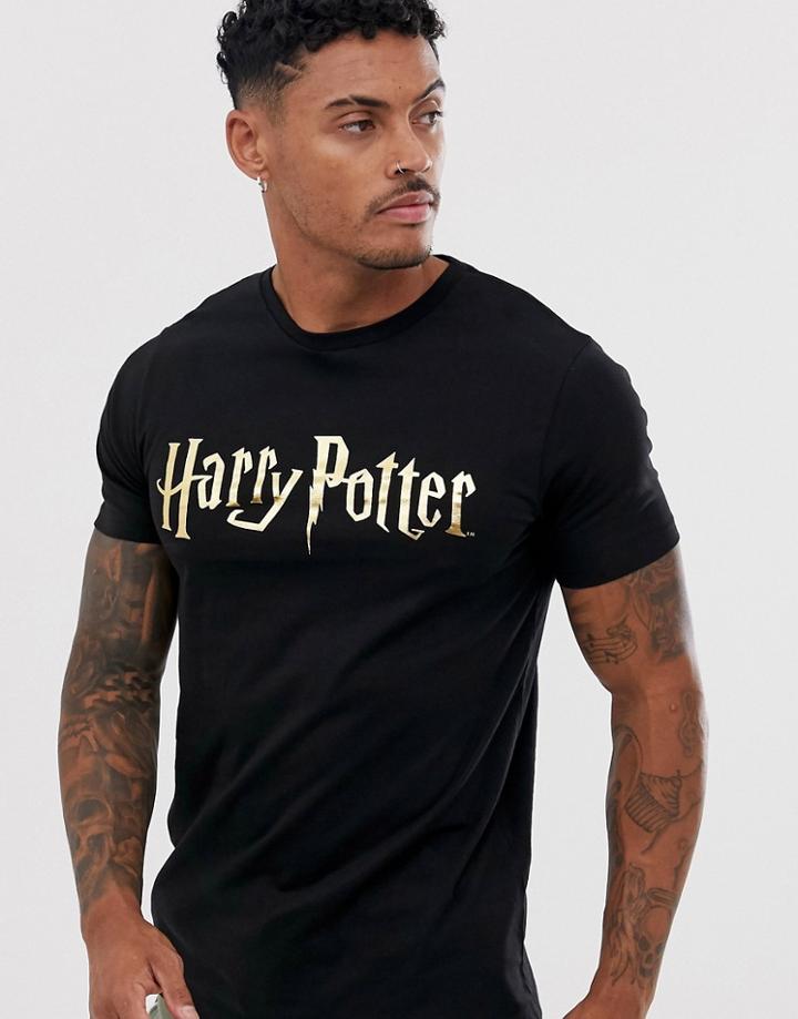 Asos Design Harry Potter T-shirt With Foil Chest Print-black