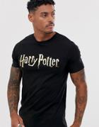Asos Design Harry Potter T-shirt With Foil Chest Print-black