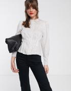 & Other Stories Lurex Stripe Puff Sleeve High-neck Blouse In White