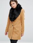 Vero Moda Faux Fur Collared Tailored Coat - Brown