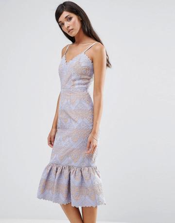 Aijek Lace Peplum Hem Dress - Purple