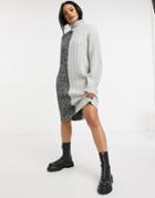 Violet Romance Contrast Cable Knit Roll Neck Sweater Dress In Gray-grey